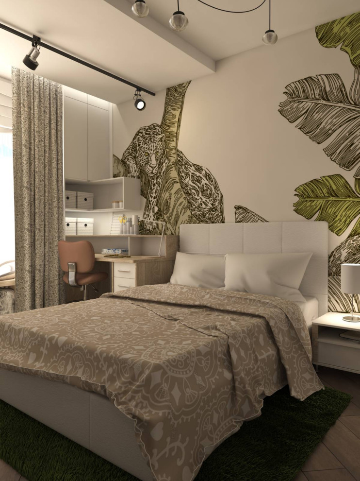 Двухкомнатная квартира со стеклом между гостиной и спальней