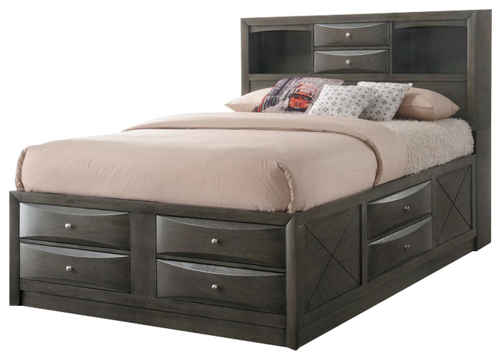 ACME Ireland Storage Bed, Gray Oak Transitional Platform Beds by