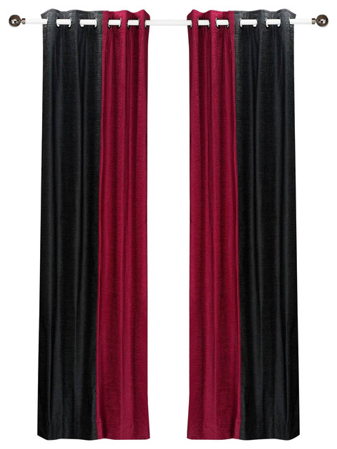 Delancy Black And Burgundy Ring Top Velvet Curtain Panel Piece