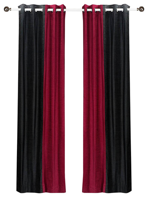Delancy Black and Burgundy ring top Velvet Curtain Panel - 80W x 108L - Piece