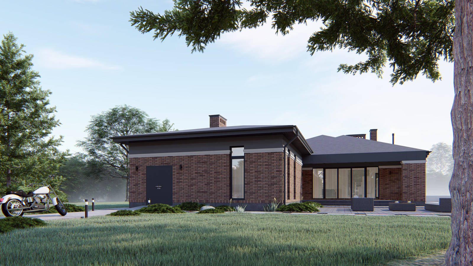 Проект одноэтажного дома с отдельным домом для подростка