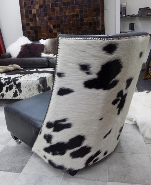 Cowhide Armchair With Black And White Cowhide Panel Modern