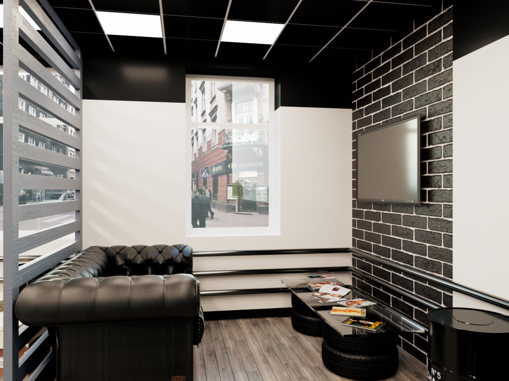 Брутальный лофт. Дизайн интерьера магазина мужской одежды и барбершопа "ALL MAN"