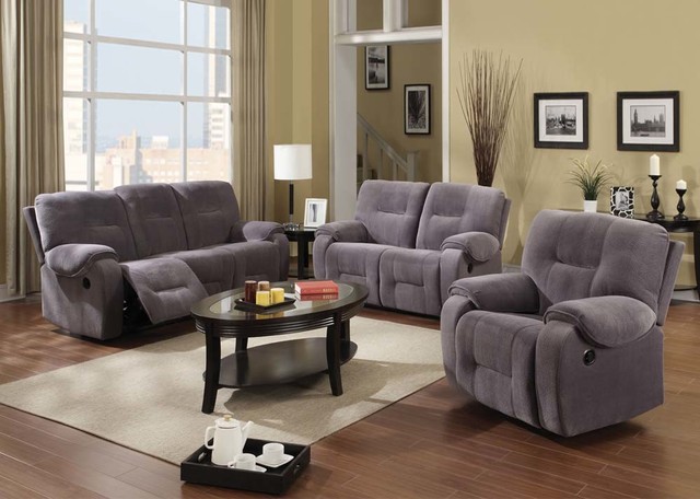 Acme Gray Champion Reclining Sofa Loveseat Recliner Tuft Motion Living