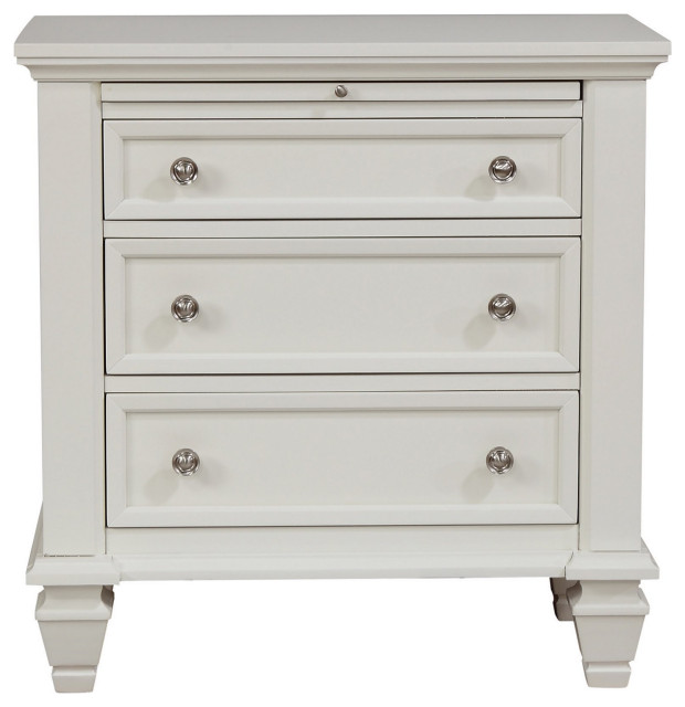 Classic Cottage Nightstand, Pull Out Tray & 3 Drawers With Round Knobs