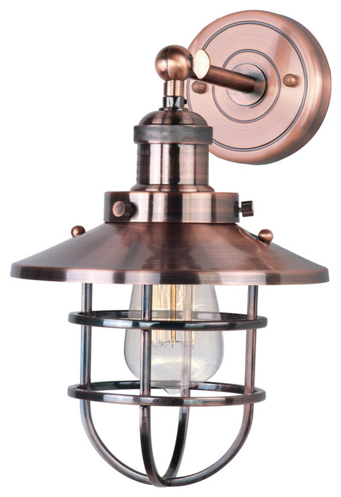 Mini Hi-Bay 1-Light Wall Sconce, Antique Copper, Without Bulb