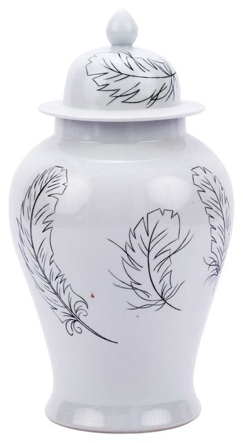 Temple Jar Vase Feathers Black Colors May Vary White Variable Ceramic