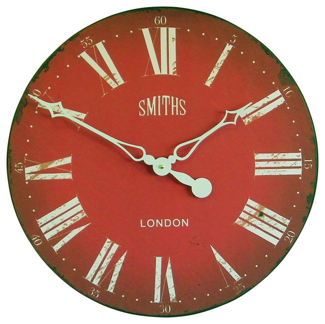 Lascelles London Smiths Antique Style Wall Clock Red Rustic Lascelles London Smiths Antique Style Wall Clock Red