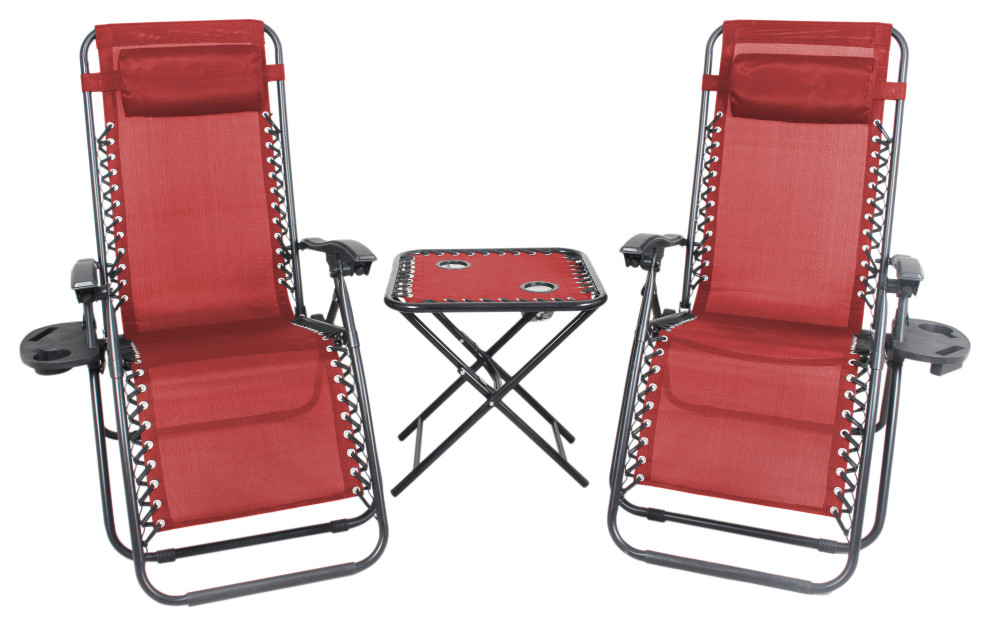 Patio Premier 3Piece Zero Gravity Set, 2 Chairs With Cupholders, 1