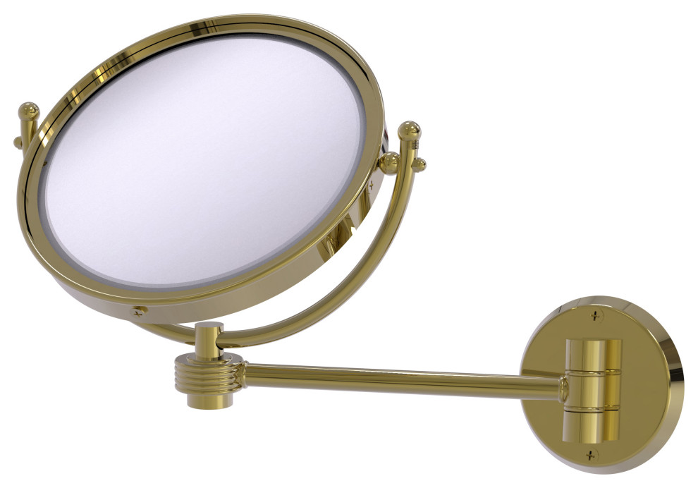 8" Wall-Mount Makeup Mirror 2X Magnification, Unlacquered Brass