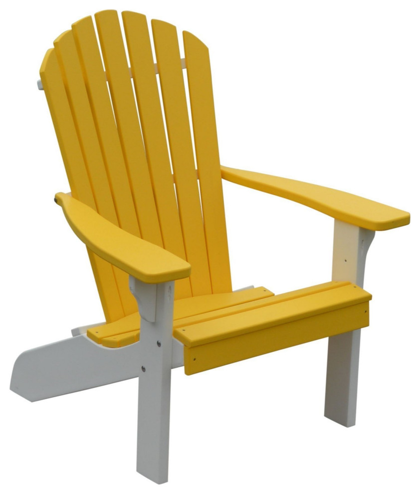 Poly Fanback Adirondack Chair, Lemon Yellow, White Frame