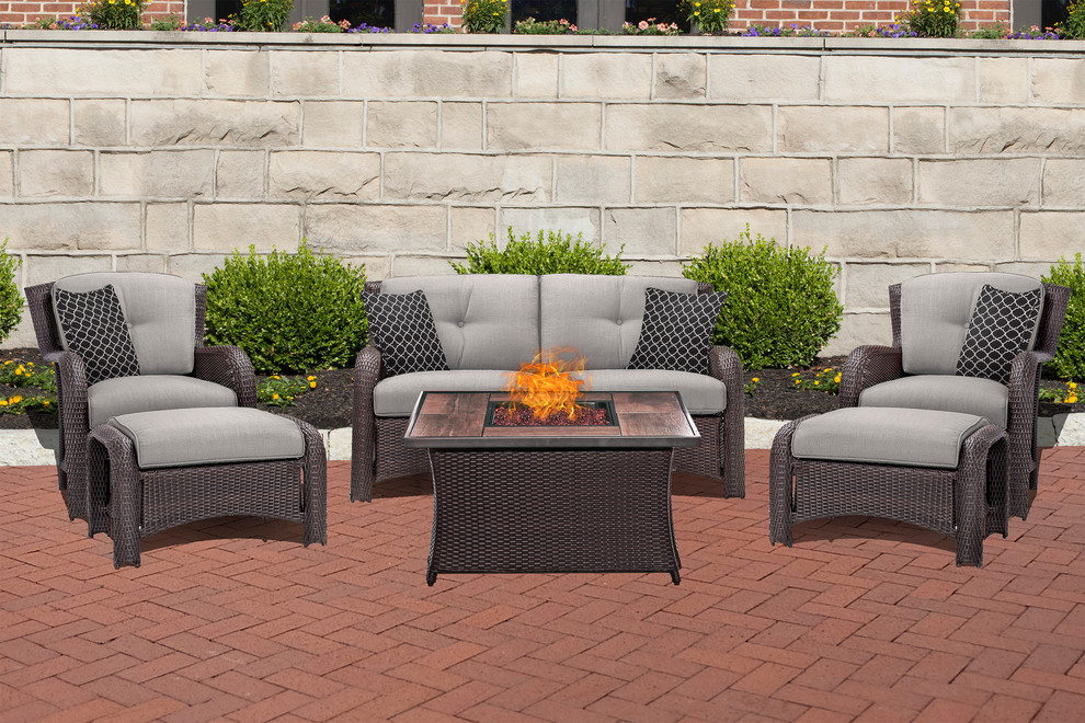 Home design - transitional backyard home design idea with a fire pit