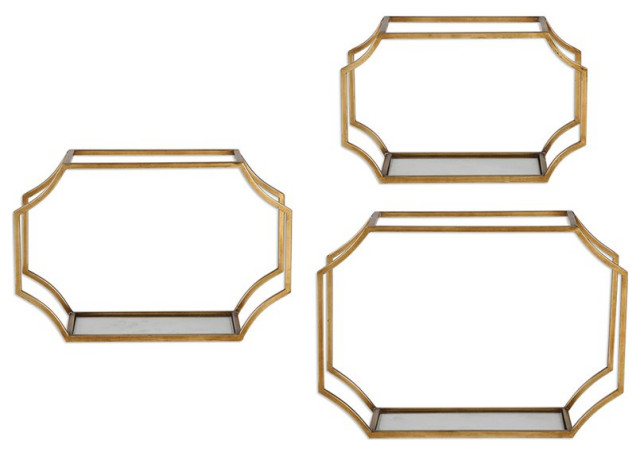 Details about   Uttermost Lindee 3 Piece Wall Display Shelf Set in Gold 