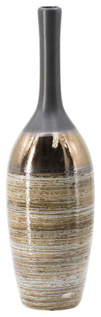 Earth Tone Bottleneck Ceramic Vase D5.5x19"
