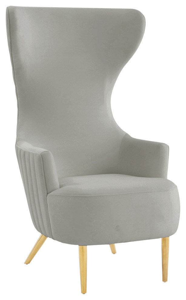Julia Grey Velvet Channel Tufted Wingback Chair