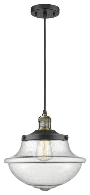 Innovations Oxford School House 1-Light Dimmable LED Pendant, Antique Brass