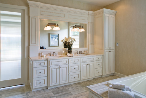 Cream Bathroom Cabinet White Countertops Storage Space Bathrooms Great Place Gray Create Spacious Bath
