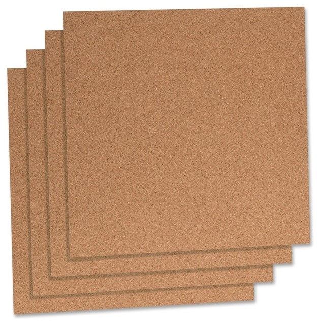 Natural Cork Panels, 12"Hx12"W, Brown Cork Surface, Set Of 4