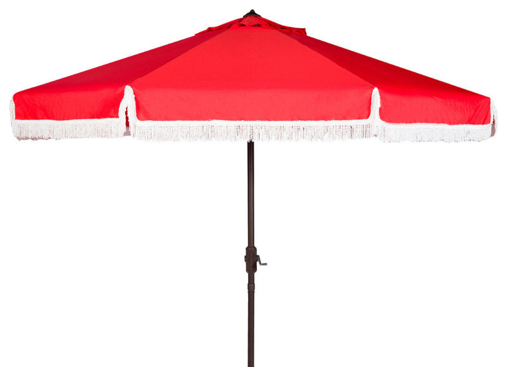 Milan Fringe Crank Umbrella, 9' Traditional Outdoor Umbrellas by