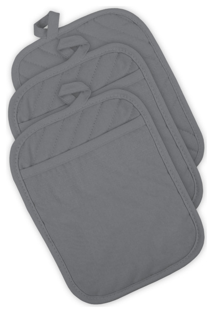 DII Gray Quilted Potholder, Set of 3