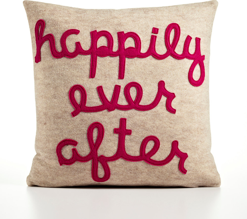 'Happily Ever After' Pillow, Oatmeal and Fuchsia by Alexandra Ferguson