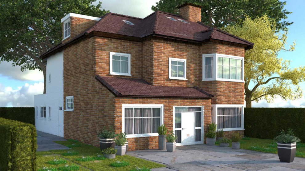 Large traditional three-storey duplex exterior in London.