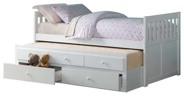 kids white trundle bed