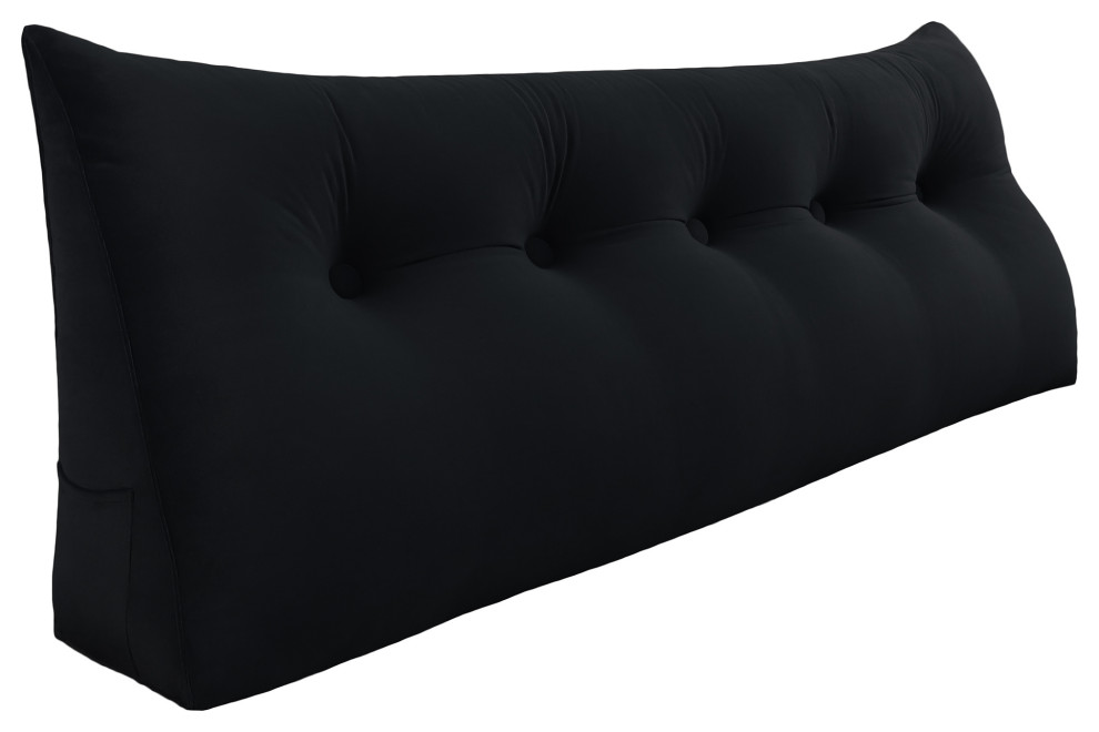 Bed Wedge Pillow Back Rest Support, Black Velvet, 59x20x8