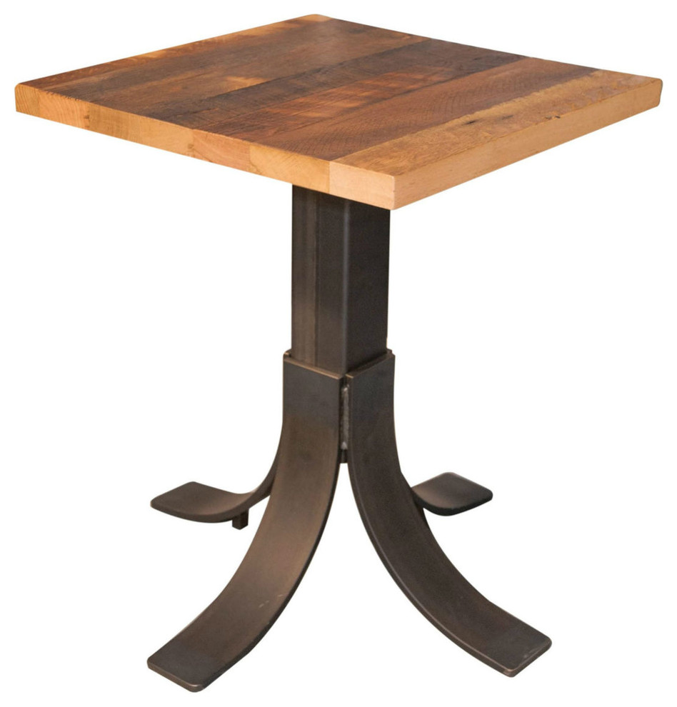 30x30 Reclaimed Barnwood Dining Table, Metal Pedestal Base, Restaurant Grade Industrial