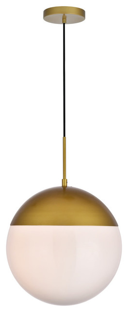 Eclipse 1 Light Brass Pendant With Frosted White Glass