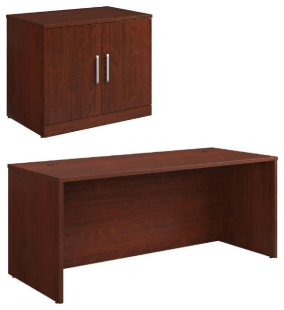 Home Square 2Piece Set with Desk Shell & Storage in Classic Cherry Desks And Hutches
