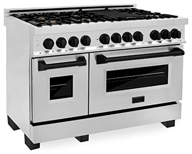 48" Dual Fuel Range, Stainless Steel With Matte Black Accents