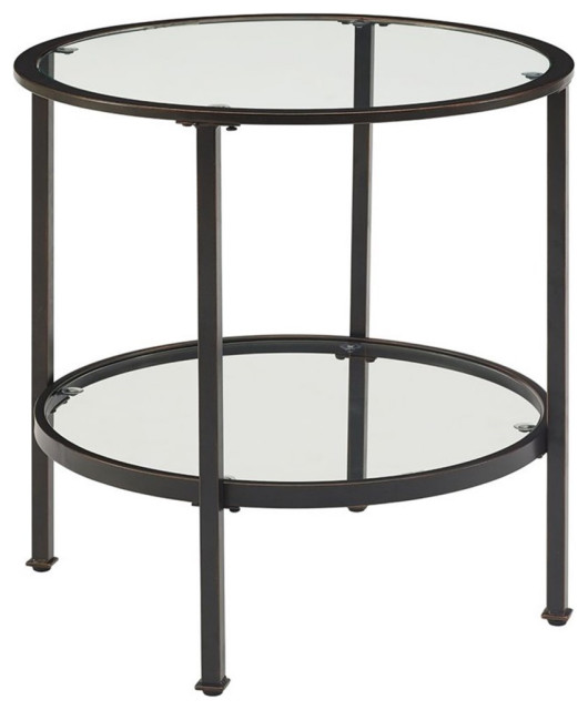 Crosley Aimee 24" Round Glass Top Accent End Table in Oil Rubbed Bronze