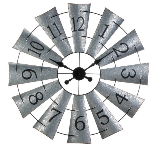 Galvanized Metal Windmill Wall Clock Farmhouse Wall Clocks by