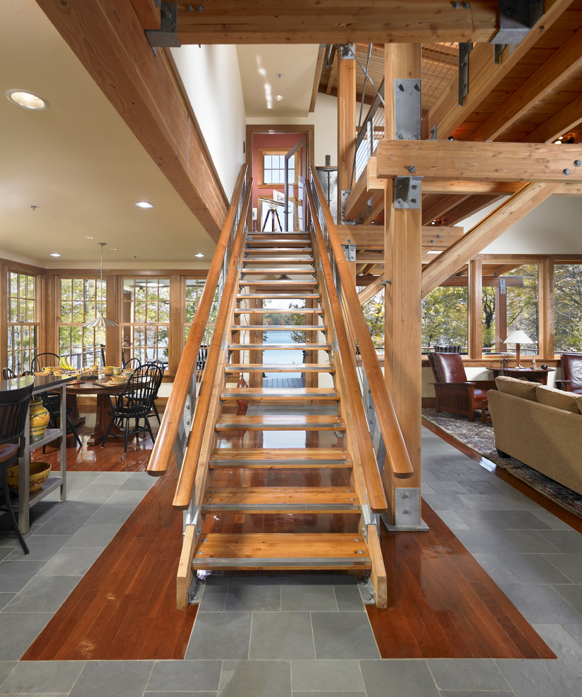 Country staircase in Other with open risers.