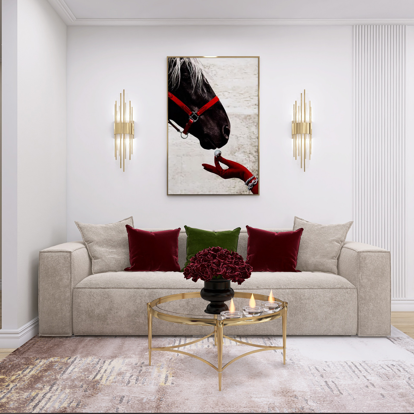 Квартира с золотыми и винными акцентами и элементами ар-деко