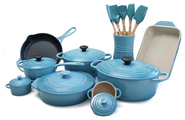 Le Creuset 20 Piece Cast Iron And Stoneware Cookware Set Le Creuset 20 Piece Cast Iron And Stoneware Cookware Set Caribbean