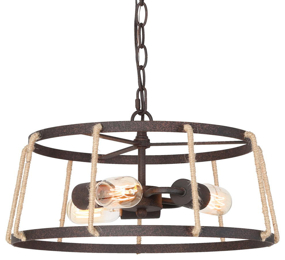 LNC Farmhouse Bronze 3-Light Chandelier With Rope for Living Room
