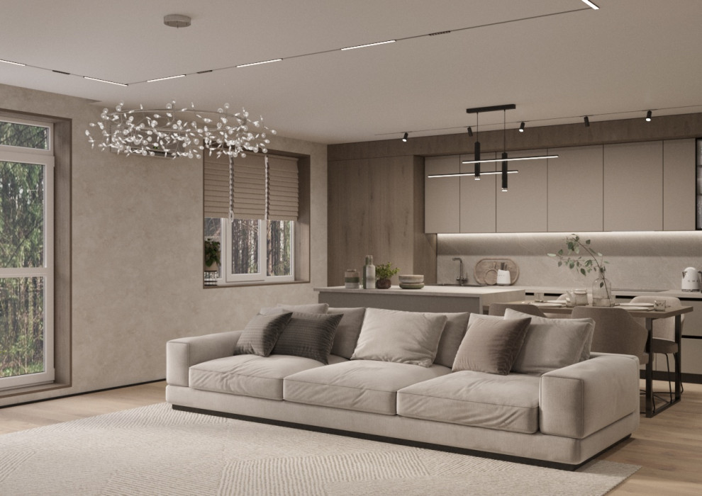 Современный дизайн кухни-гостиной