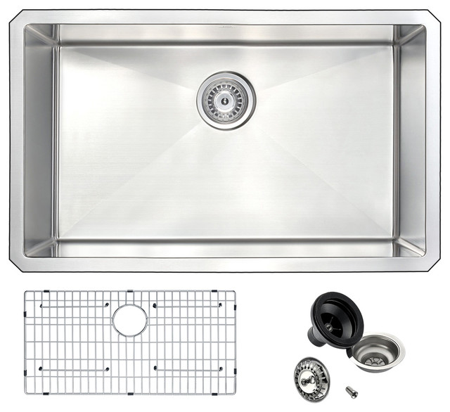 Vanguard Undermount Stainless Steel Single Bowl Kitchen Sink, Brushed