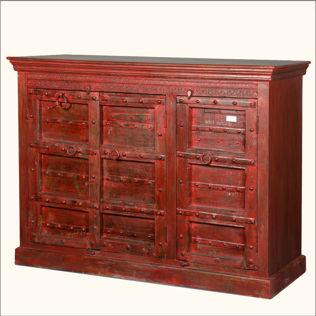 Gothic Red Reclaimed Wood 58" Sideboard Cabinet Buffet