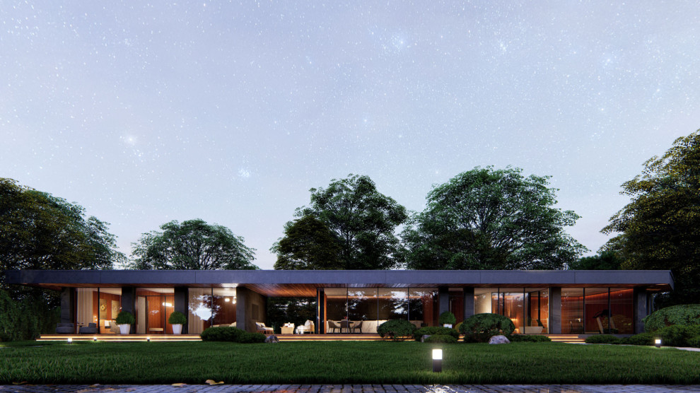 Гостевой дом в стиле Райта с плоской крышей