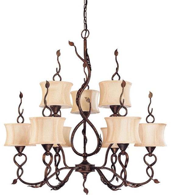 Nuvo Lighting Trellio 9 Light Autumn Gold Chandelier With Shantung Shades