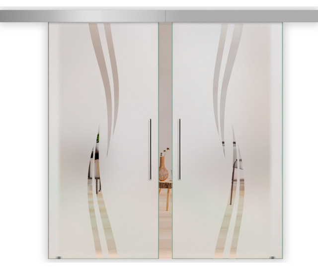 Double Sliding Barn Glass Door With Frosted Design Contemporary