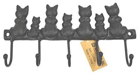Cast Iron 7-Cat Key Hooks, Vintage Black