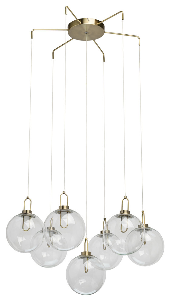 Kreis Dangling Glass Globe LED Pendant Light, Antique Brass