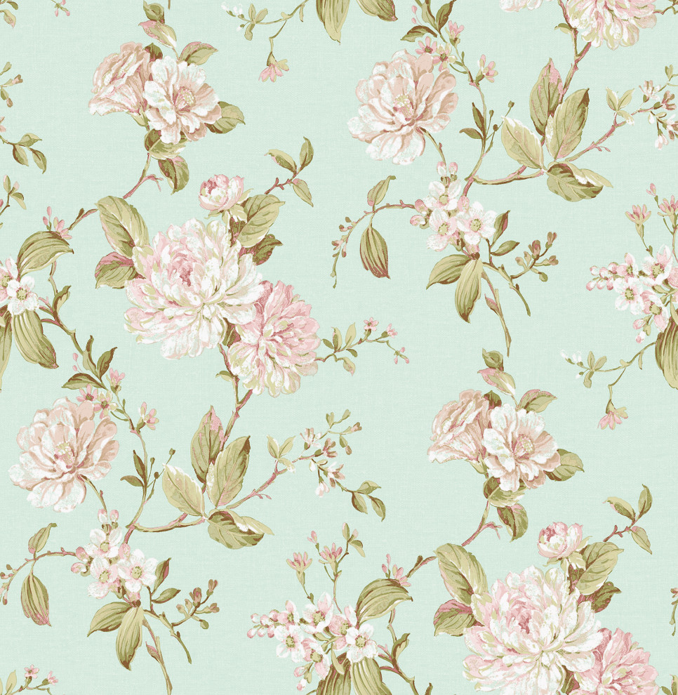 Beacon House by Brewster 302-66878 Bloom Blue Floral Trail Wallpaper 