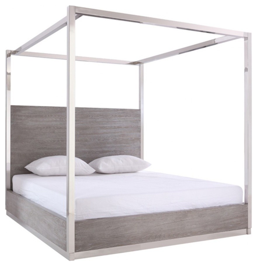 Modrest Arlene Modern Gray Elm And Stainless Steel Canopy Eastern King Bed