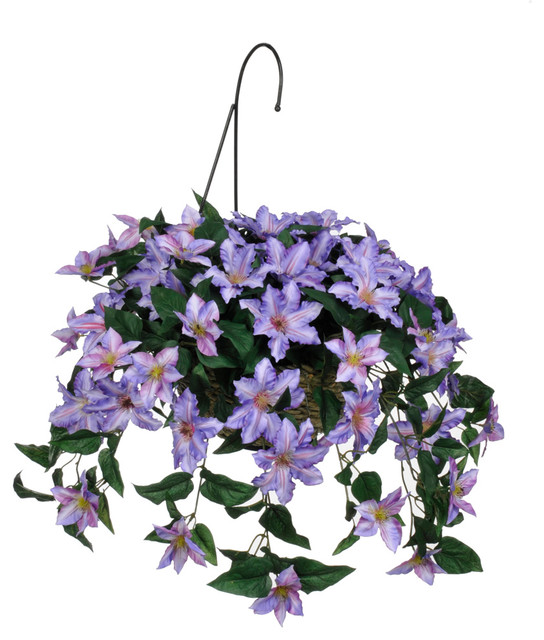Artificial Purple Clematis in Water Hyacinth Hanging Basket, Natural Water Hyaci