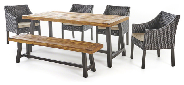 Gdf Studio 6 Piece Okanna Outdoor And Acacia Sandblast Wood Dining